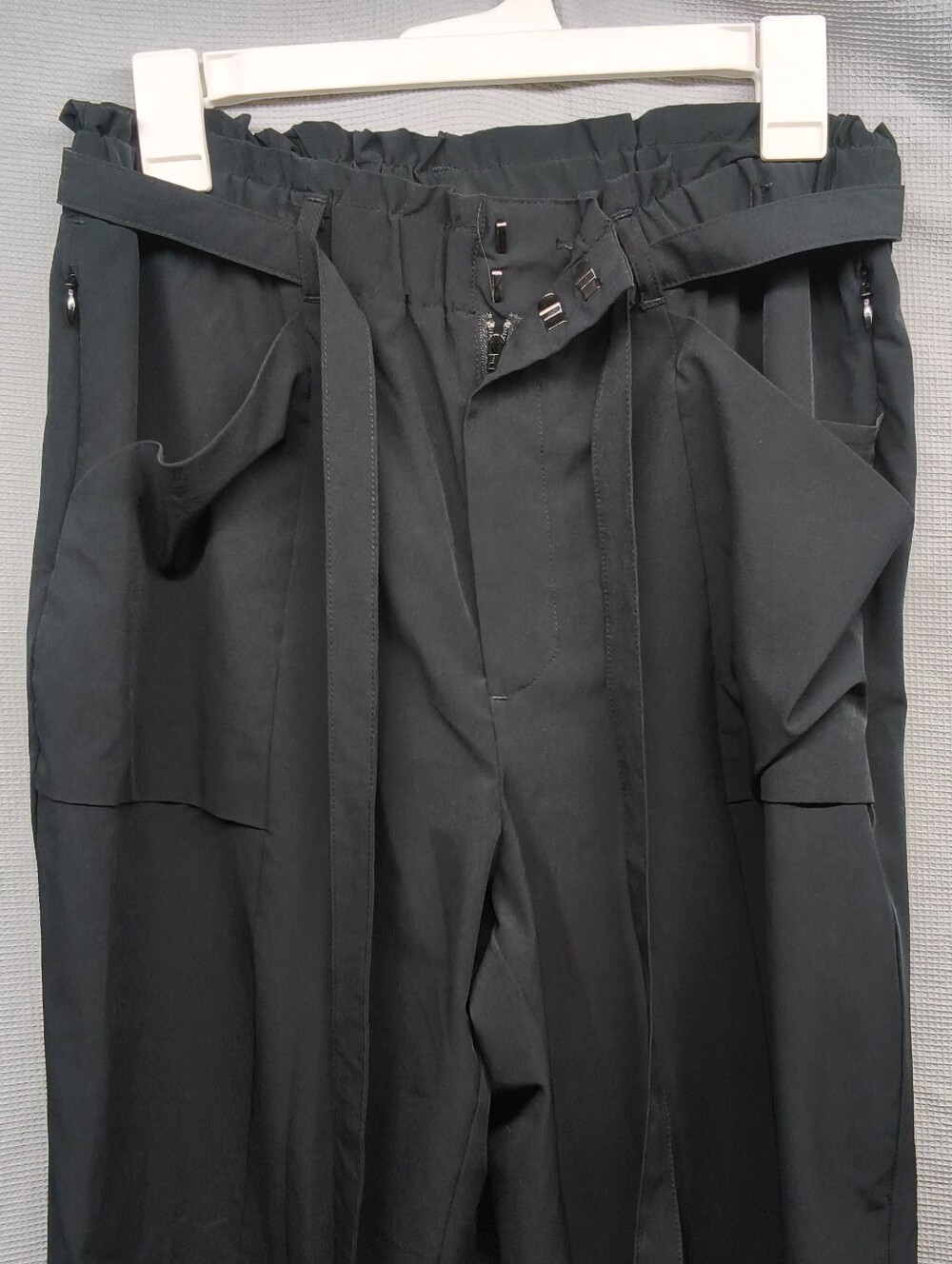 Black Cargo Utility TECH Pants with Paperbag Waist, Modern Ambition MED
